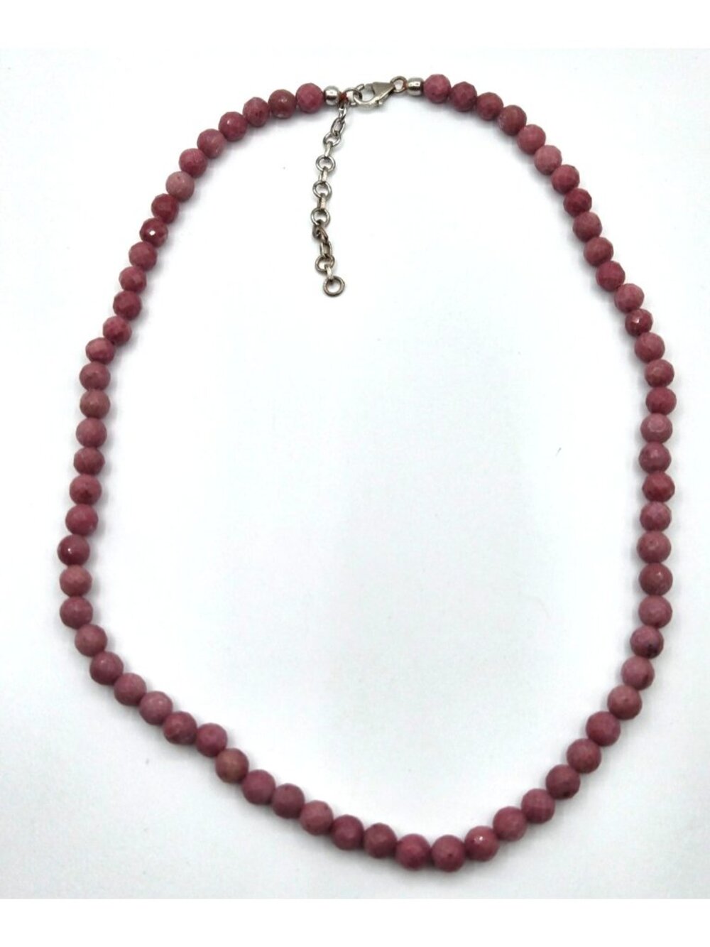 Pink Rhodonite Necklace 7mm Faceted Beads 18 inches and 2 inch Extender Chain